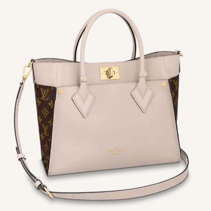 Louis Vuitton LV Women On My Side MM Tote Greige Calfskin Monogram Canvas