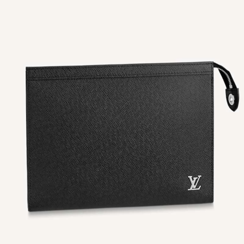 Louis Vuitton LV Unisex Pochette Voyage MM Black Taiga Cowhide Leather