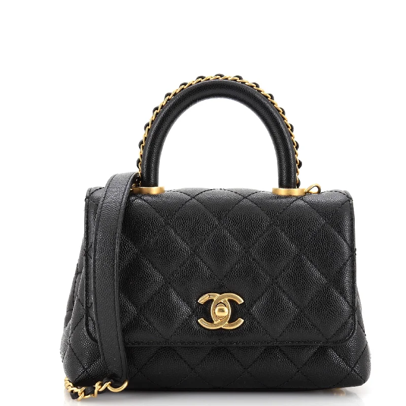 Coco Top Handle Bag Quilted Caviar with Chain Detail Handle Extra Mini