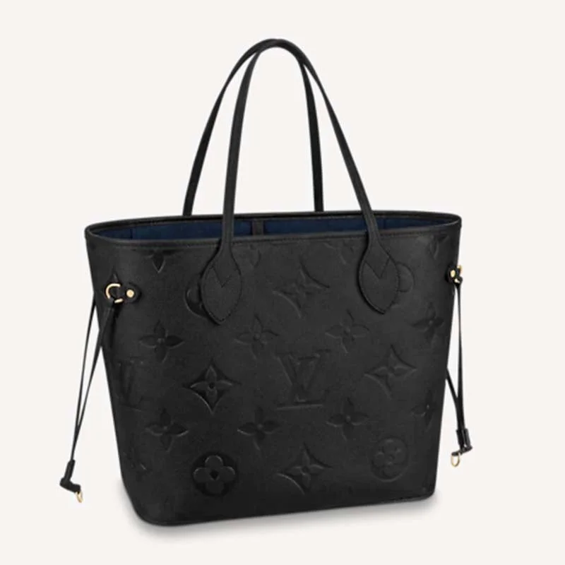 Louis Vuitton LV Women Neverfull MM Tote Black Embossed Cowhide Leather