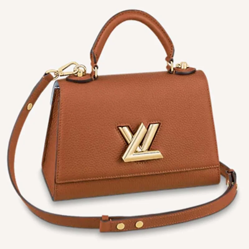 Louis Vuitton LV Women Twist One Handle PM Handbag Brown Taurillon Cowhide