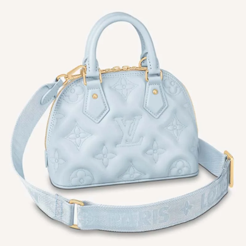 Louis Vuitton LV Women Alma BB Handbag Blue Quilted Embroidered Smooth Calf