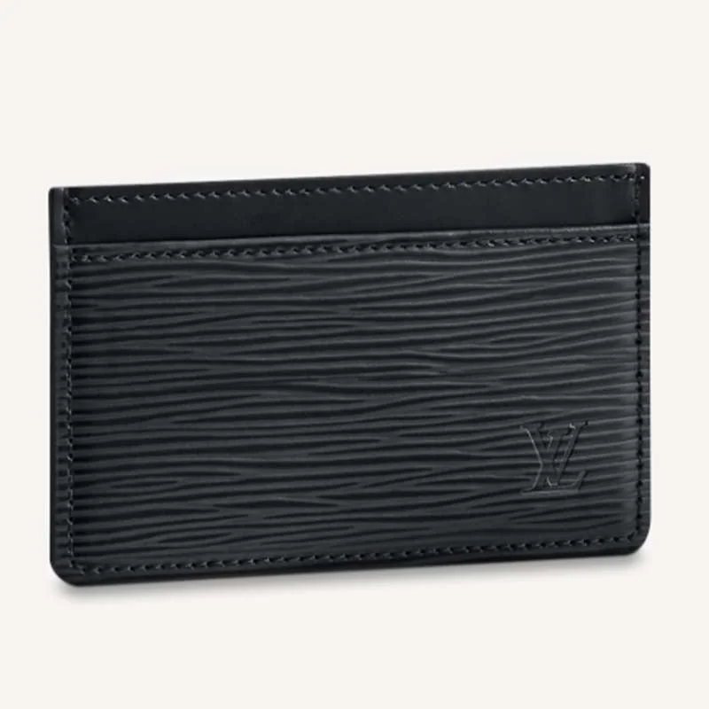 Louis Vuitton LV Unisex Card Holder Wallet Black Epi Leather