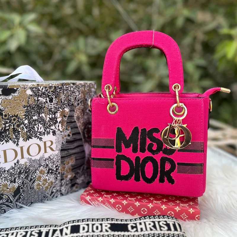 MISS DIOR Hand bag  Brand tag  Brand keychain  Brand belt Brand dustbag  (pink)