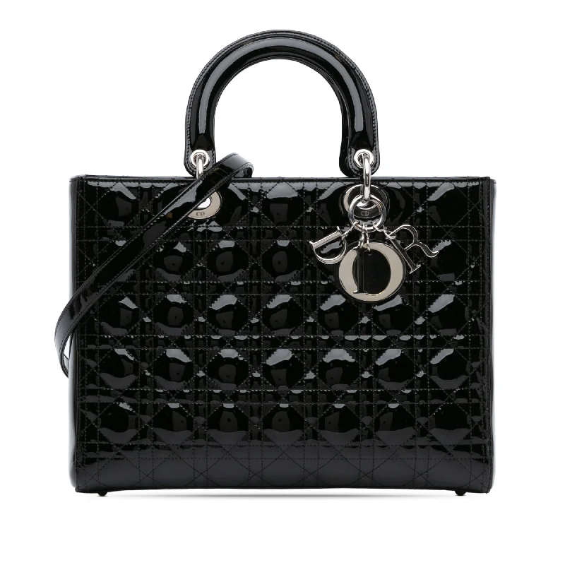 Black Dior Large Patent Cannage Lady Dior Satchel