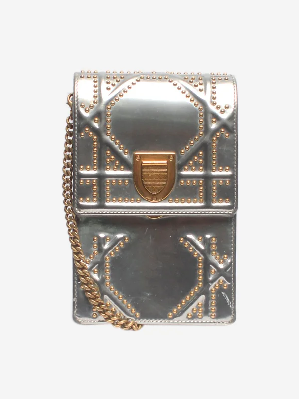 Silver Diorrama 2018 studded vertical flap pouch