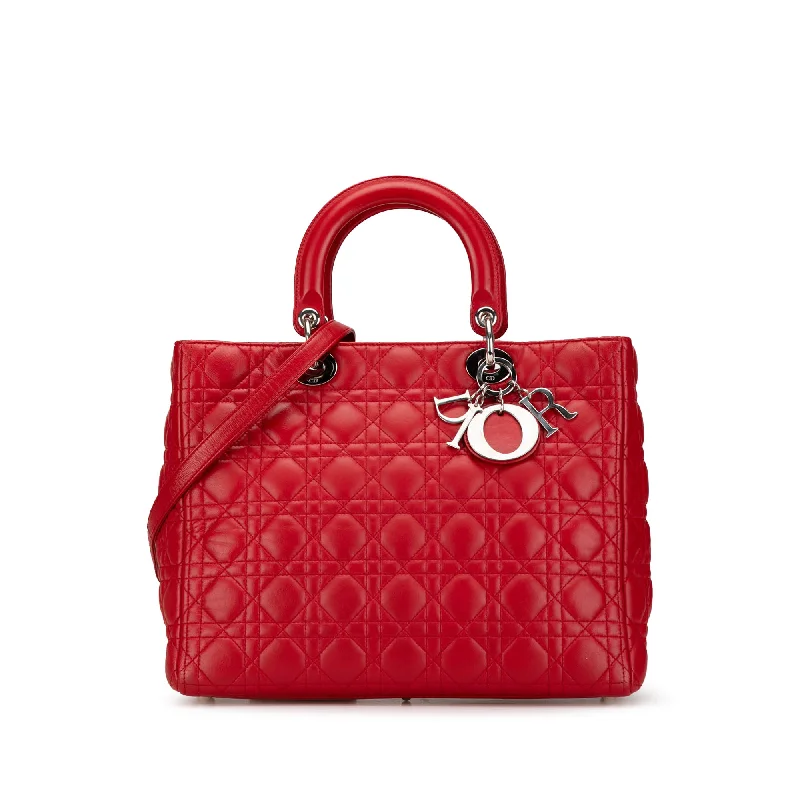 Red Dior Large Lambskin Cannage Lady Dior Satchel