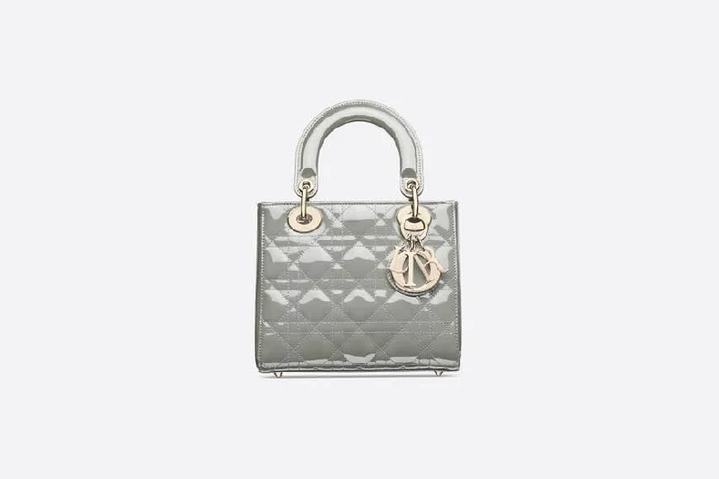 Small Lady Christian Dior Bag Gray Patent Cannage Calfskin