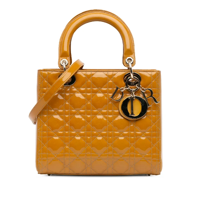 Orange Dior Medium Patent Cannage Lady Dior Satchel