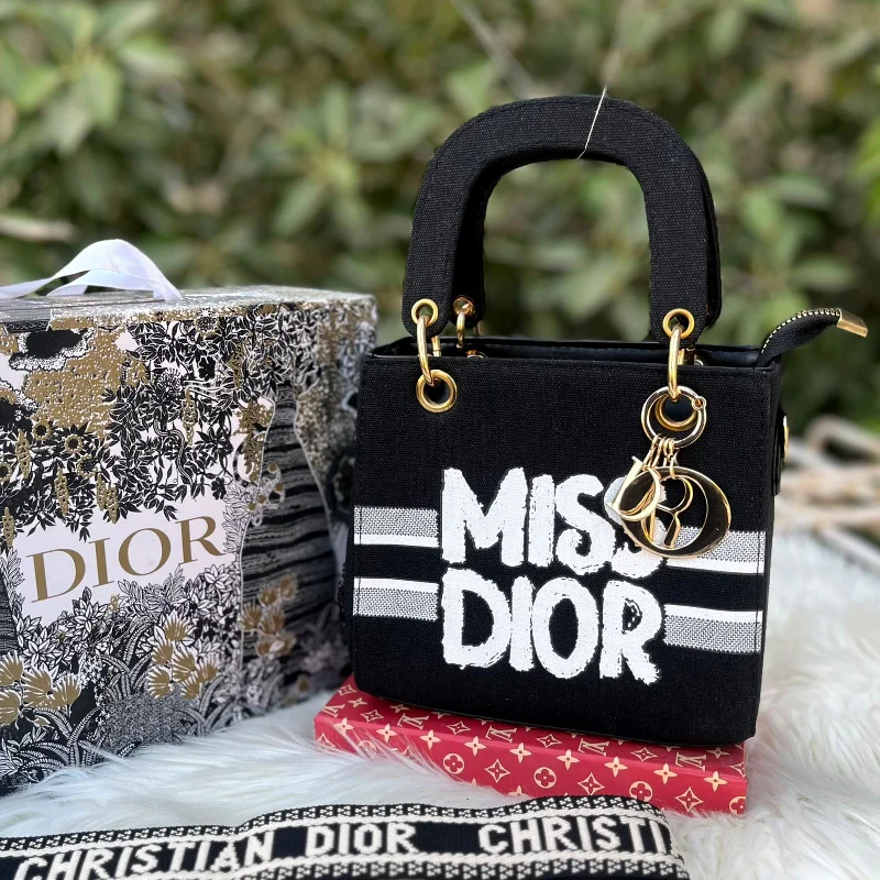 MISS DIOR Hand bag  Brand tag  Brand keychain  Brand belt Brand dustbag  (black)