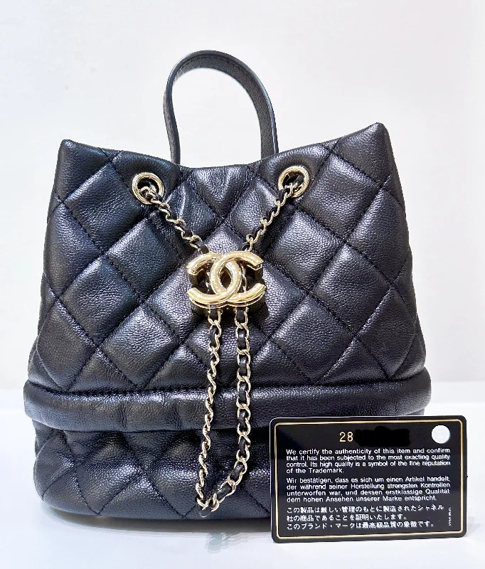 Chanel Medium Tote Bag for Office LadiesCHANEL Caviar Quilted Rolled Up Bucket Drawstring Bag Black