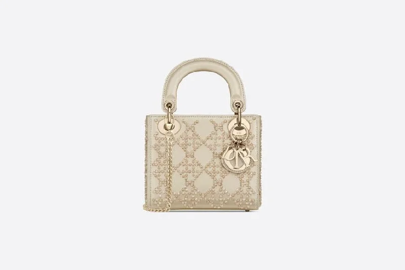 Mini Lady Christian Dior Bag Metallic Cannage Calfskin with Platinum Beaded Embroidery