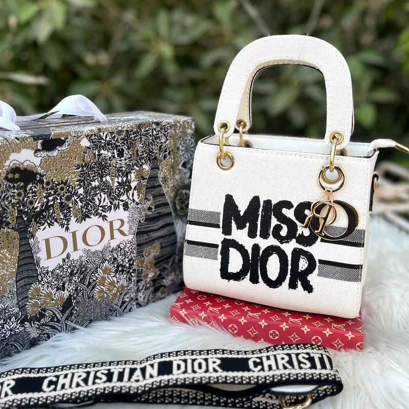 MISS DIOR Hand bag  Brand tag  Brand keychain  Brand belt Brand dustbag  (white)