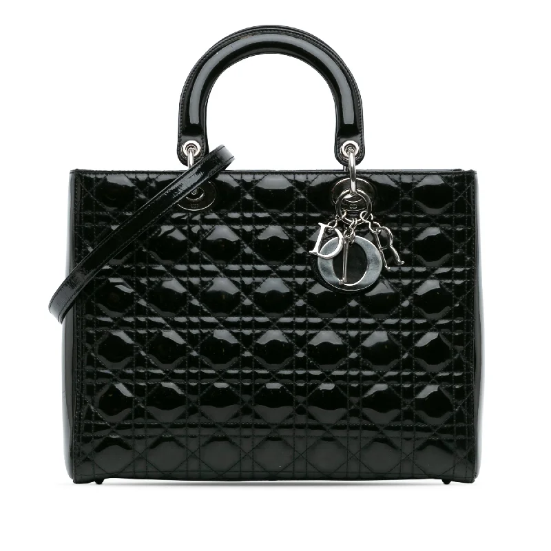 Black Dior Large Patent Cannage Lady Dior Satchel