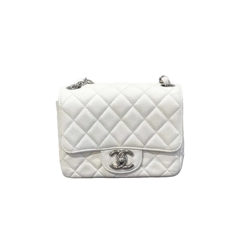 Chanel Colorful Handbag for Spring OutfitsSquare Mini Flap Caviar White SHW