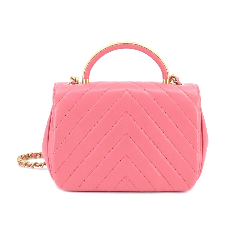 Chanel Designer Handbag with Unique DesignCHANEL Chevron V Stitch Top Handle 2way Hand Shoulder Bag Leather Pink