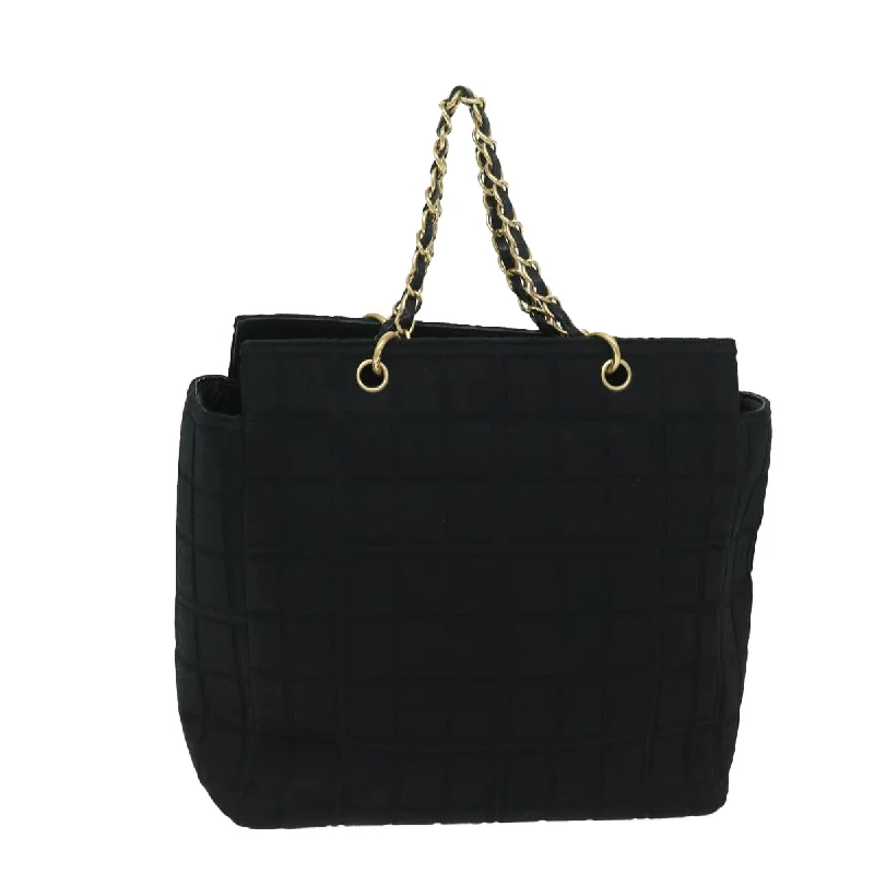 Chanel Black Handbag for Business MeetingsCHANEL Choco Bar Chain Hand Bag Cotton Black CC  bs12465