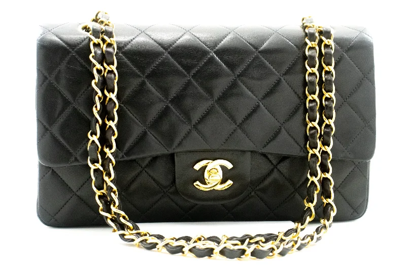 Chanel All - Match Handbag for Versatile StylingCHANEL Classic Double Flap 10" Chain Shoulder Bag Black Lambskin