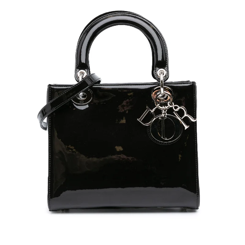 Black Dior Medium Patent Lady Dior Satchel