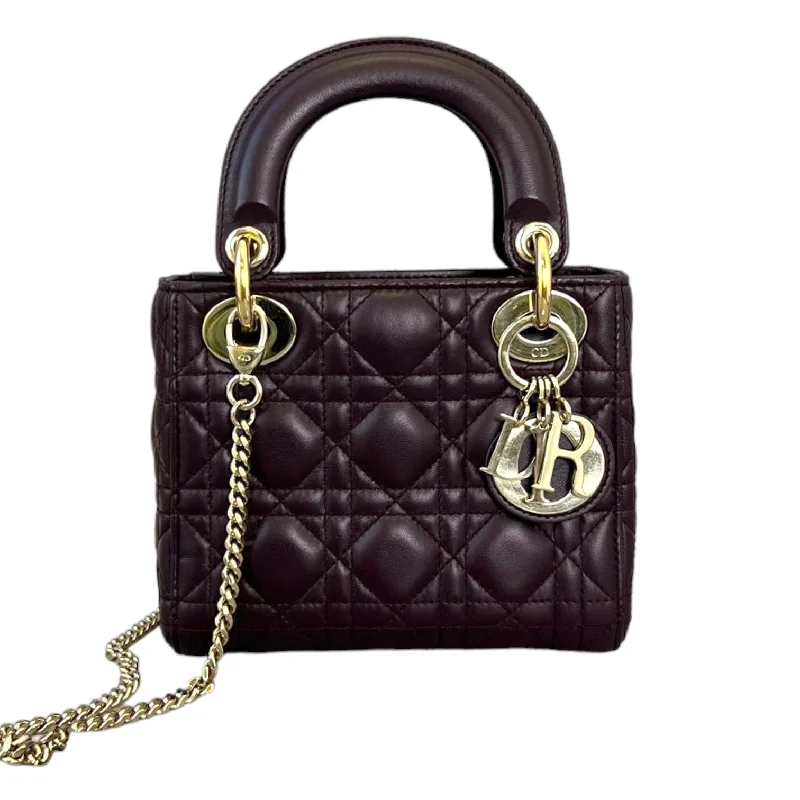 Mini Lady Dior Lambskin Cannage Plum GHW