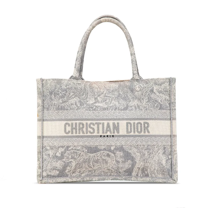 Gray Dior Medium Toile de Jouy Reverse Embroidered Book Tote