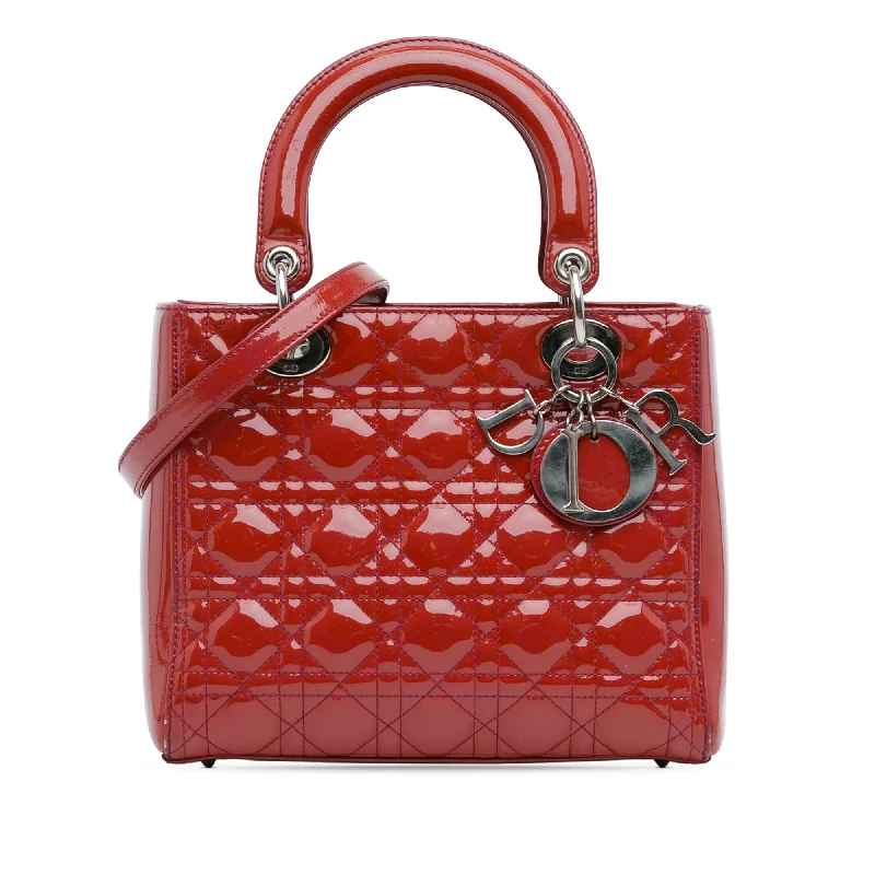 Red Dior Medium Patent Cannage Lady Dior Satchel