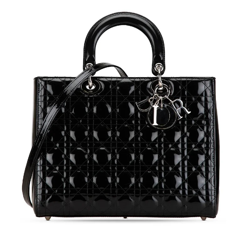 Black Dior Large Patent Cannage Lady Dior Satchel