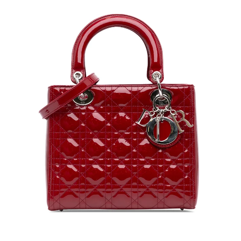 Red Dior Medium Patent Cannage Lady Dior Satchel