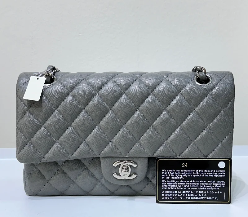 Chanel Quilted Leather Shoulder Bag for FashionistasCHANEL Caviar Quilted Medium Double Flap Grey