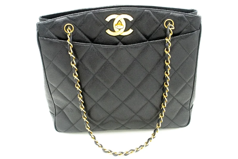 Chanel Luxury Handbag for High - End EventsCHANEL Caviar Large Chain Shoulder Bag Black Quilted Leather