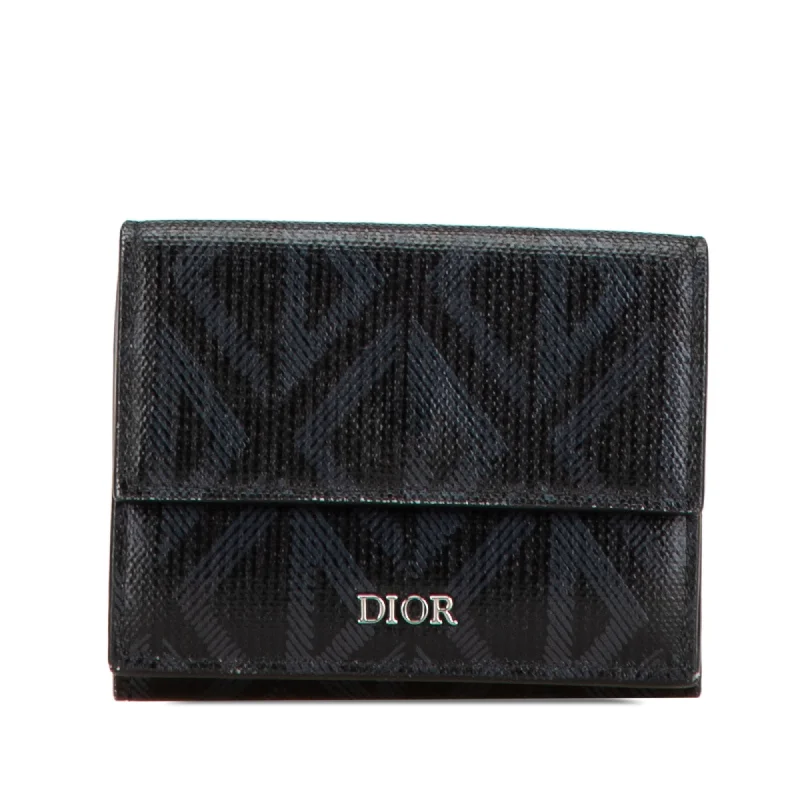 Black Dior CD Diamond Coated Canvas Trifold Wallet