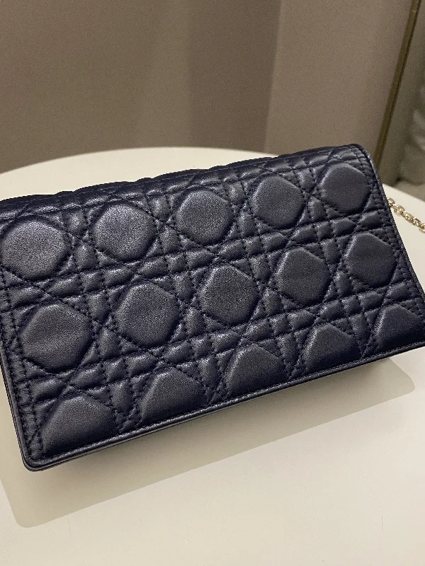 Dior Cannage Chain Shoulder Bag Navy Lambskin