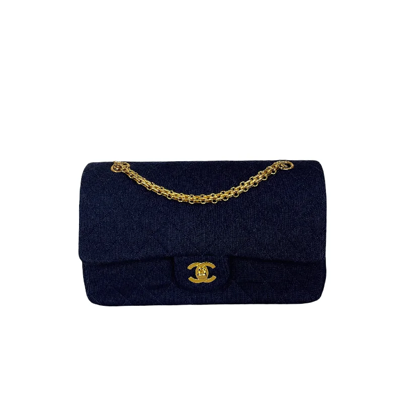 Chanel All - Match Handbag for Versatile StylingVintage Classic Medium Flap Jersey Navy Blue GHW