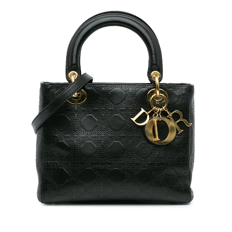 Black Dior Medium Calfskin Cannage Embossed Lady Dior Satchel