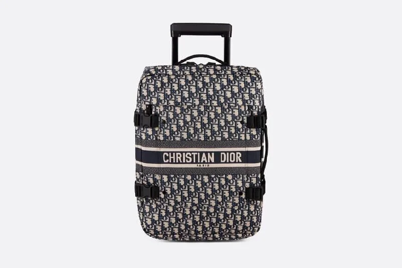 Small Christian DiorTravel Suitcase Blue Christian Dior Oblique Technical Jacquard